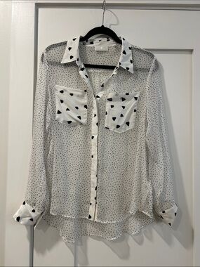 7 for All Mankind White & Black Sheer Button Down Top, Size Medium